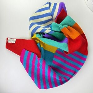 Maggie White 100% Wool Multicolor Striped Scarf –‎ 90" x 10"